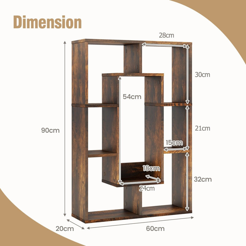 Olna 60 cm W Geometric Bookcase, Brown