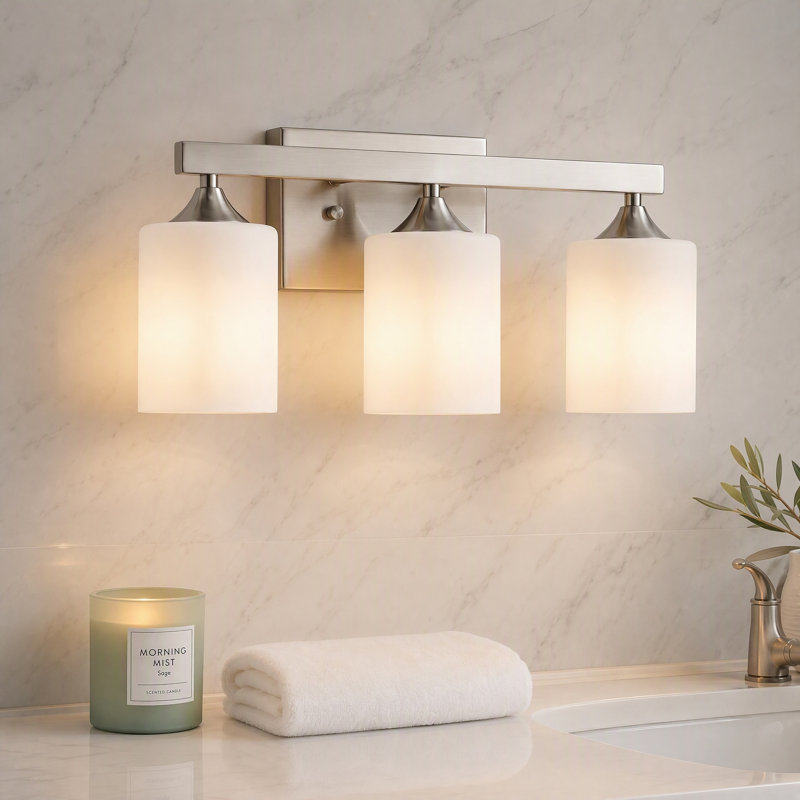 Éclairage pour salle de bain 3 lumières nickel brossé argenté, 3-Light
