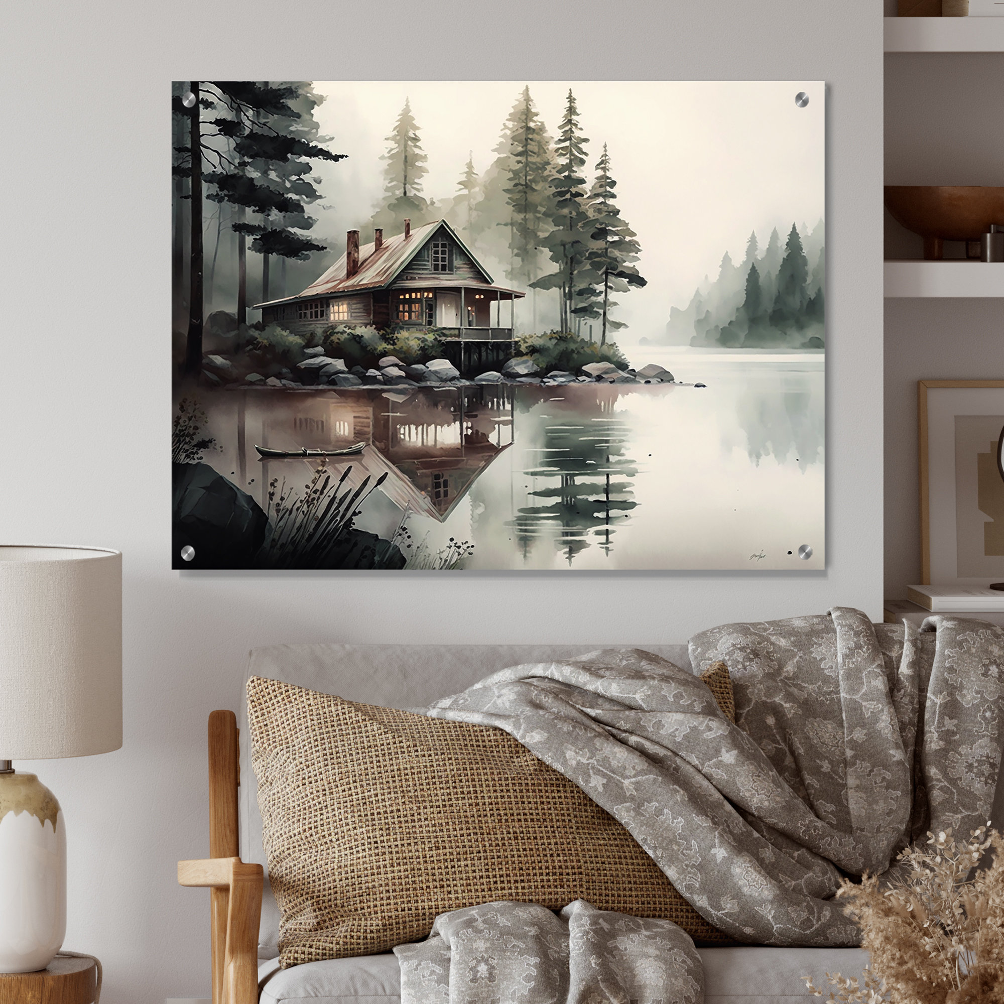Millwood Pines Cottage By The Lake I - Lake House Cottage Acrylic Wall ...