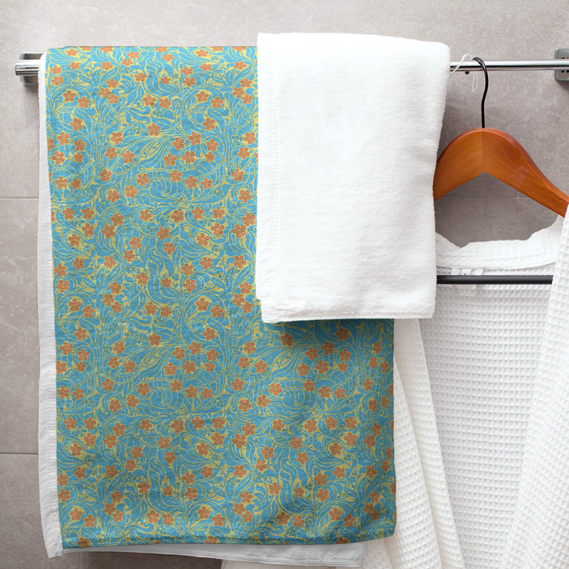 Serviette de bain florale swirly, Jaune, bleu et orange
