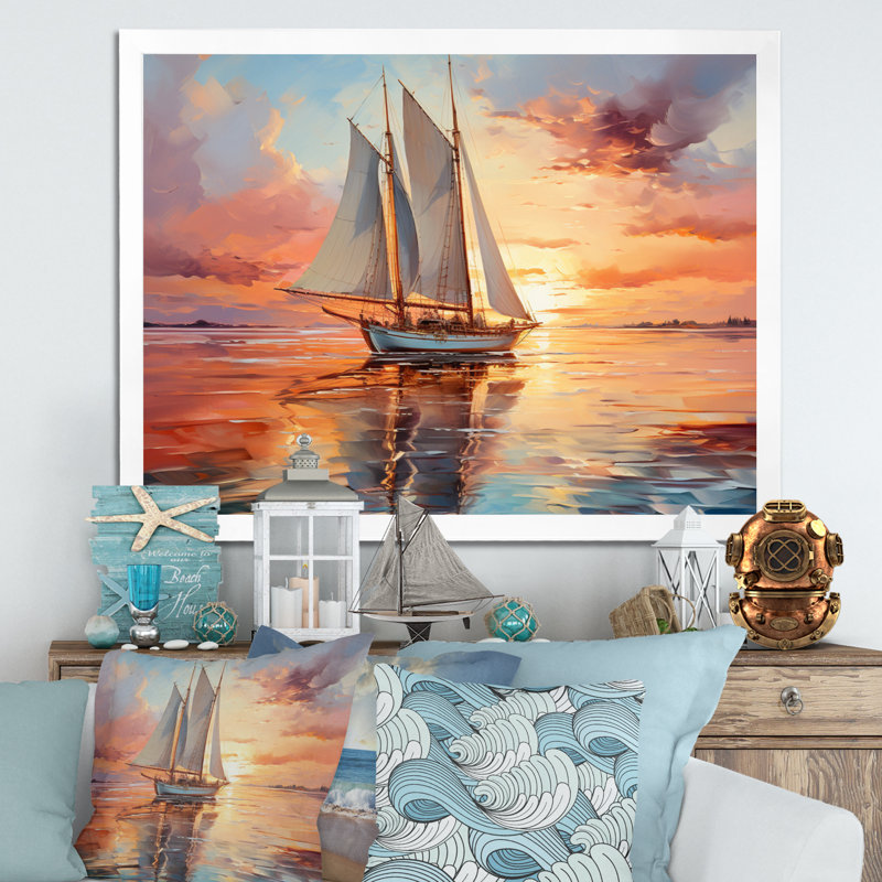Sailboat Coastal Dreams I - Sailing Boat Wall Decor, Cadre simple blanc, H 34 po x l 44 po x P 1,5 po