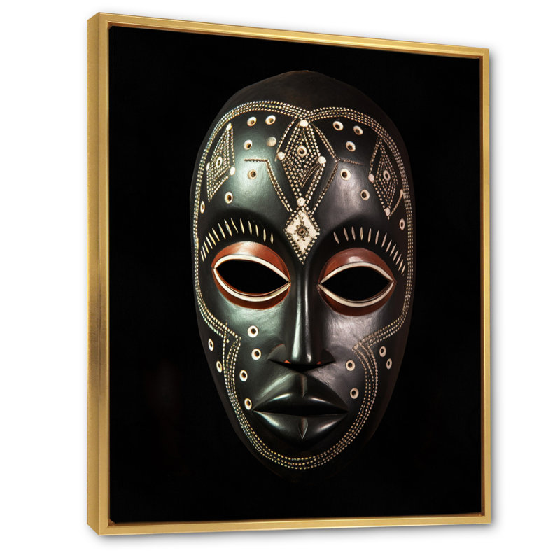 Masque africain Ethnical Traditional, 40" H x 30" W, Cadre flottant doré
