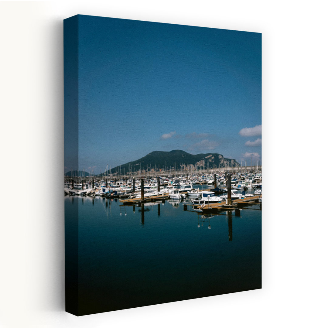 Marina Boats Mountain View Peaceful Serene Tranquil Coastal Mountain Wall Art Print