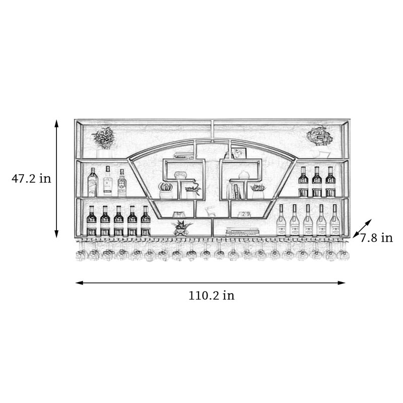 Support à vin mural festonné en fer, Doré, H 47,2 po x l 110,2 po x P 7,8 po