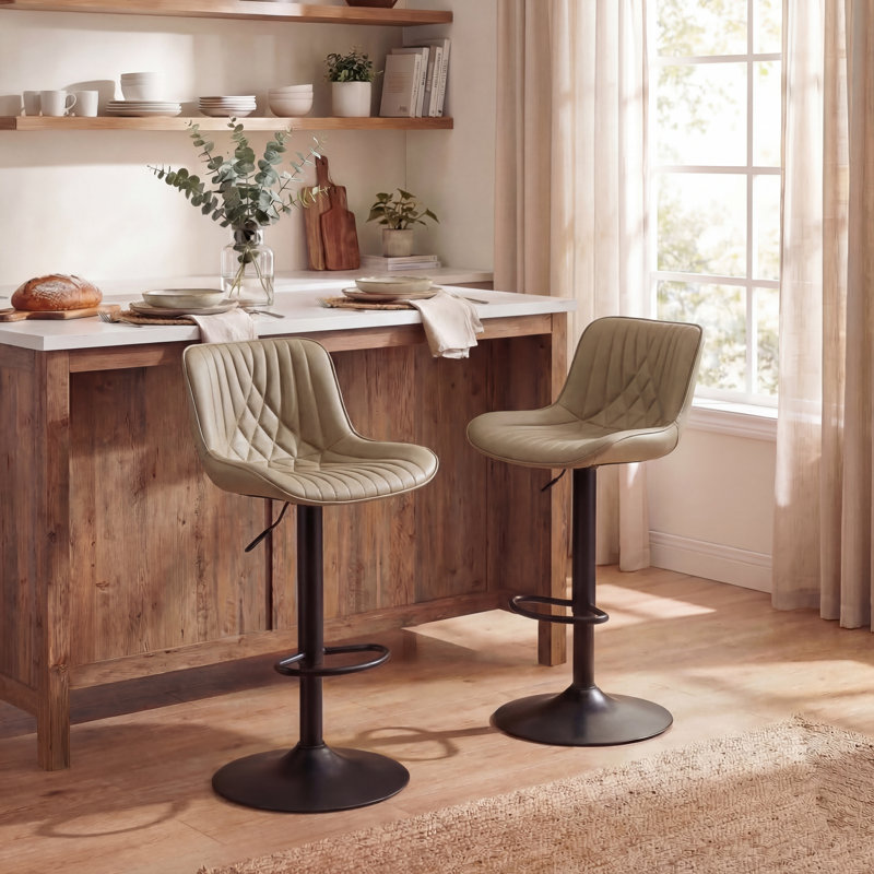 Swivel Bar Stools Modern Faux Leather Upholstered Counter Stools for Kitchen Island, Adjustable Height Stools with Footrest for Home Bar