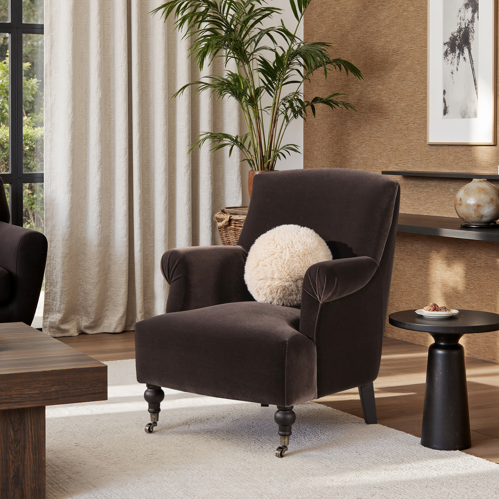 Naine Upholstered Velvet Armchair, Brown