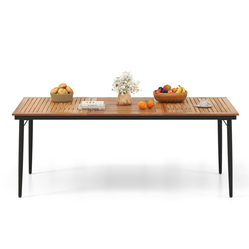 17 Stories 79" Outdoor Dining Table For 8 Acacia Wood Patio Table With 1.9" Umbrella Hole