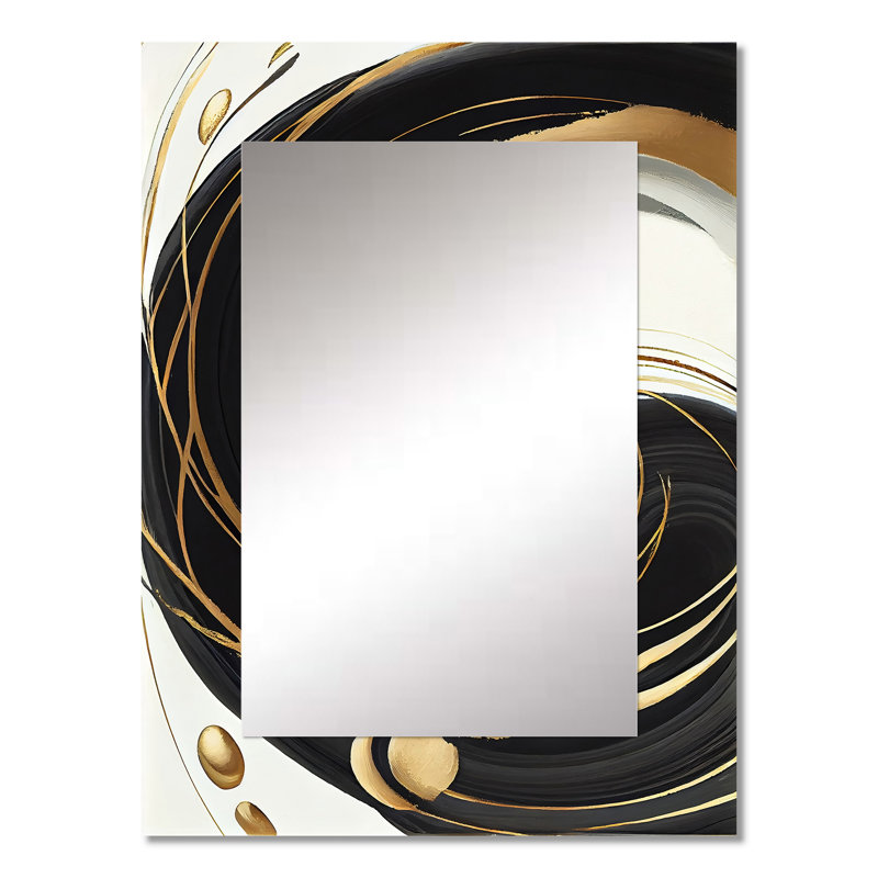 Gold Glamour Circle II - décor de miroir mural unique en marbre, grand miroir moderne, impression d'art en métal