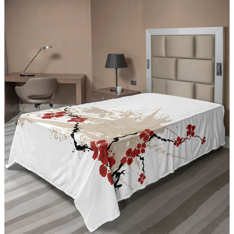Ambesonne Orient Top Flat Sheet Mosaic Motifs, Twin XL Flat Sheet, Beige/White/Red Floral