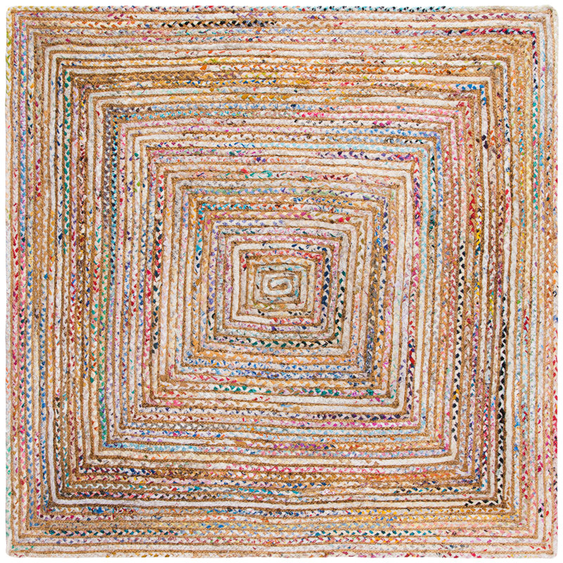 Tapis multicolore en coton tissé à plat à la main Herzig, Carré 9 pi