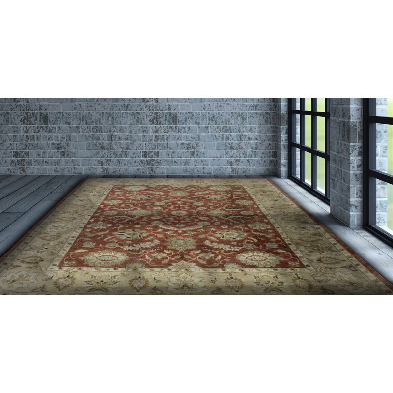Tapis oriental ivoire / rouge en laine noué à la main 9 pi x 12 pi Nixon
