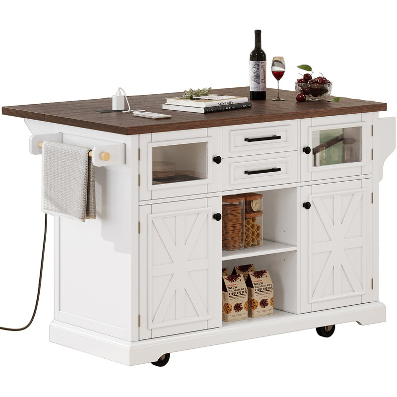 54.9" Kitchen Island With Drop Leaf, White