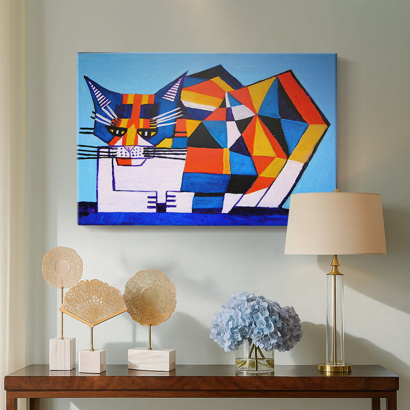 Inconnu / contemporain «Chat géométrique (Pop Art / Style cubiste)» - Art mural sur toile tendue de qualité musée, 40 x 60