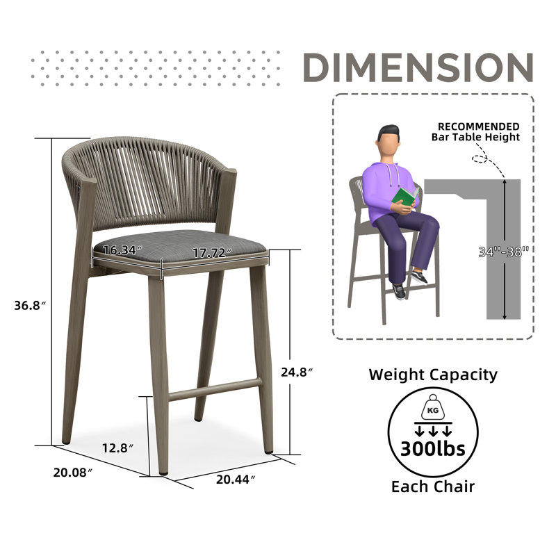 Tabouret d'extérieur avec coussin Brasia, 25.79", gris