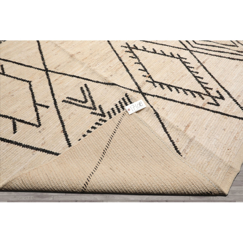 Tapis tribal afghan marocain en laine noué à la main ivoire 10 pi 6 po x 13 pi 10 po