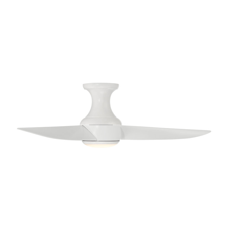  44" Corona 3 - Blade Outdoor/Indoor Smart Flush Mount Ceiling Fan with Remote Control and Dimmable LED Light Kit Included, Matte White