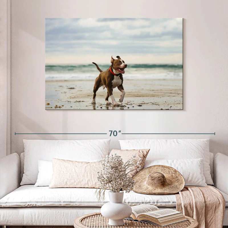 Pit Bull On Beach, 32" H x 48" W
