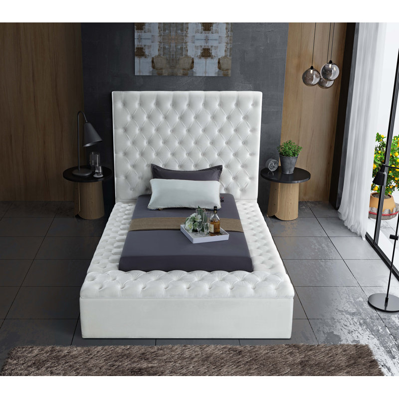 Lit plateforme tapissier avec rangement Johnnay, Velours blanc, Simple