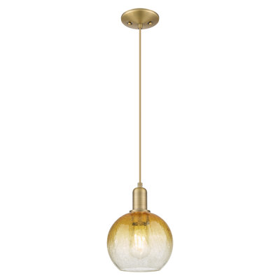 Downtown Urban - Brookhaven Globe - Mini luminaire suspendu à cordon 8 po - Finition laiton brossé - Abat-jour ambre