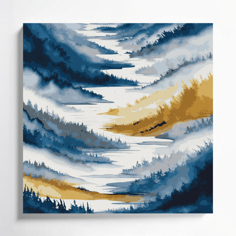 Aquarelle, paysage, toile grise, art mural, H 12 po x l 12 po