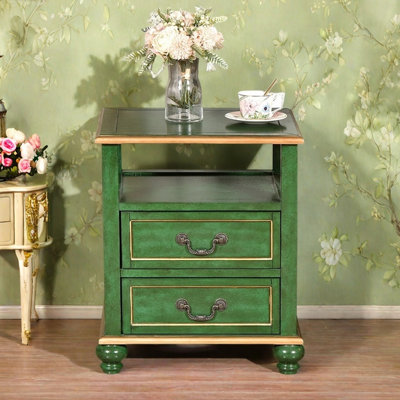 Buffet décoratif Vintage vert à deux tiroirs