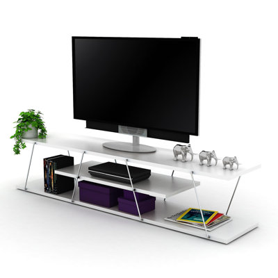 Furnishome Store Tars Mid Century Modern Tv Stand 4 Shelves Open Storage Metal Cords Entertainment Centre 56 Inch Low Tv Unit, White/Chrome
