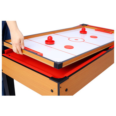 5-in-1 Multi-Game Table with Billiards, Air Hockey, and Foosball - Brown MDF and Steel Construction