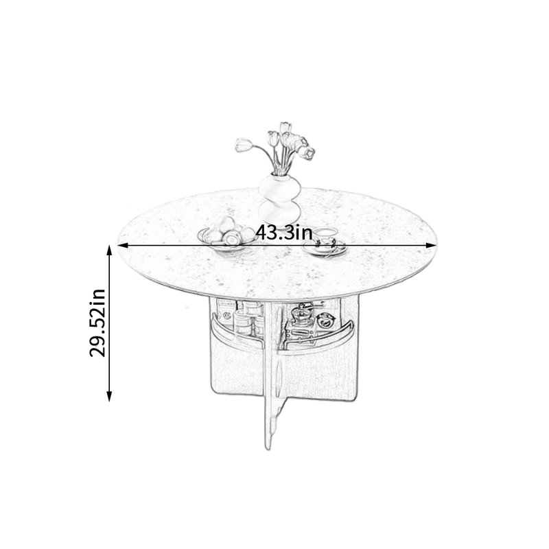 Table ronde haut de gamme avec rangement multifonctionnel, H 29,52 po x L 43,3 po x l 43,3 po, Beige