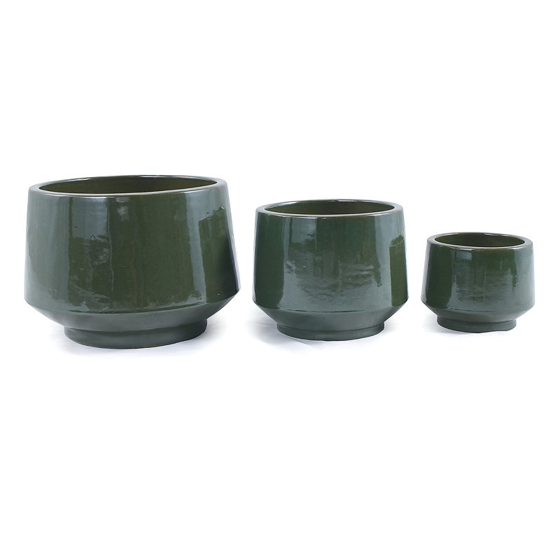 Ensemble de 3 pots de fleurs en céramique, pot à fleurs moderne, Vert