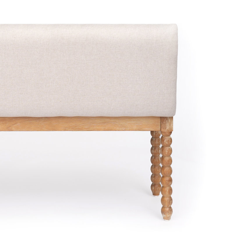 Linen Upholstered Bench with Flip Top, Natural Wood