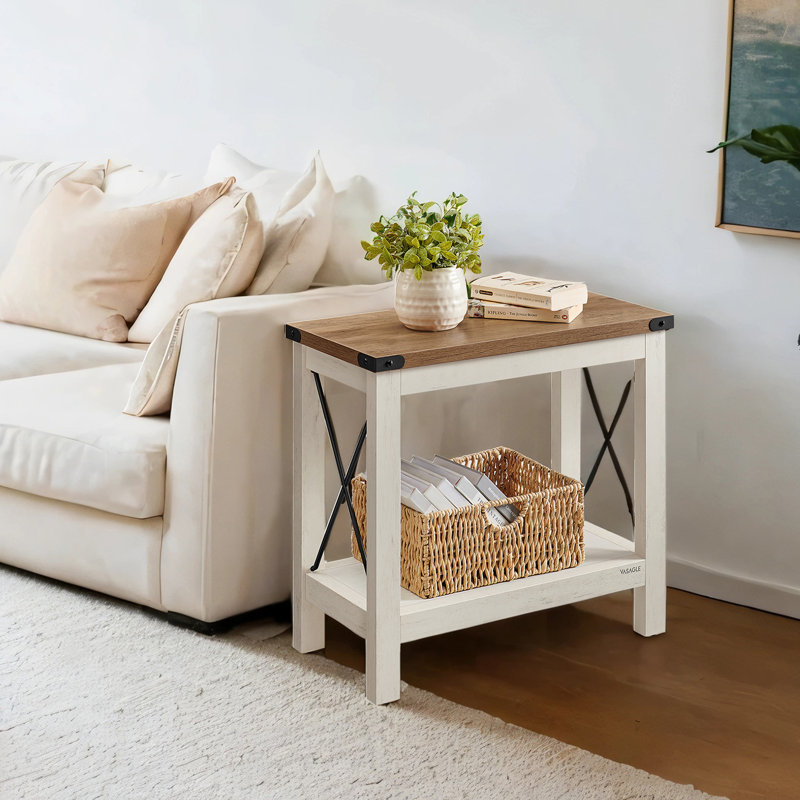 Table de bout à 2 niveaux, Blanc rustique