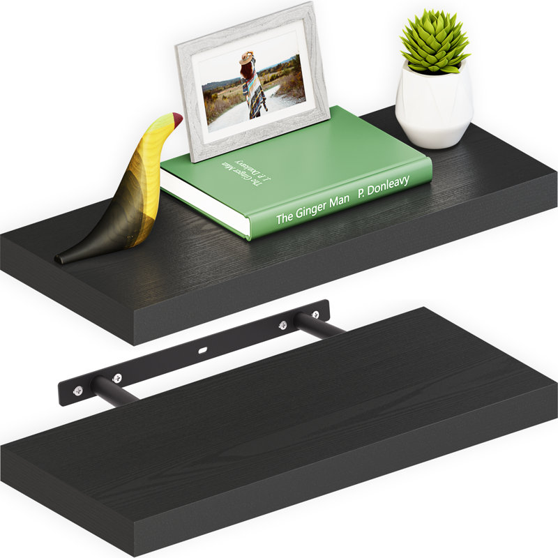 Tablettes flottantes l 24 po x P 8 po Miami avec supports muraux invisibles, Noir