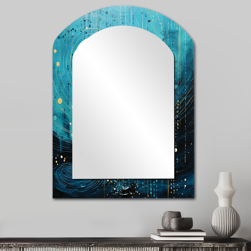 Bleu minimalisme Horizon II - grand miroir mural de forme unique minimaliste, miroir décoratif bleu de forme libre, impression d'art en métal