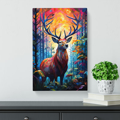 Stag In A Forest Orphism - Wrapped Canvas