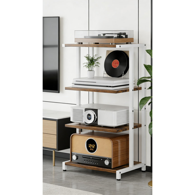 4-Tier Media Storage Stand, Open Frame AV Rack For Gaming Consoles, Soundbars, DVD Players, And Audiovisual Equipment With Ventilation And High Weight Capacity