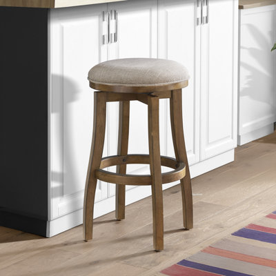 Ellie Bar Height Stool, Swivel Seat, Upholstered Padded Back, Rubberwood Frame with Metal Kick Plate, Brown, 21 in. W x 21 in. D x 30 in. H, Set of 2