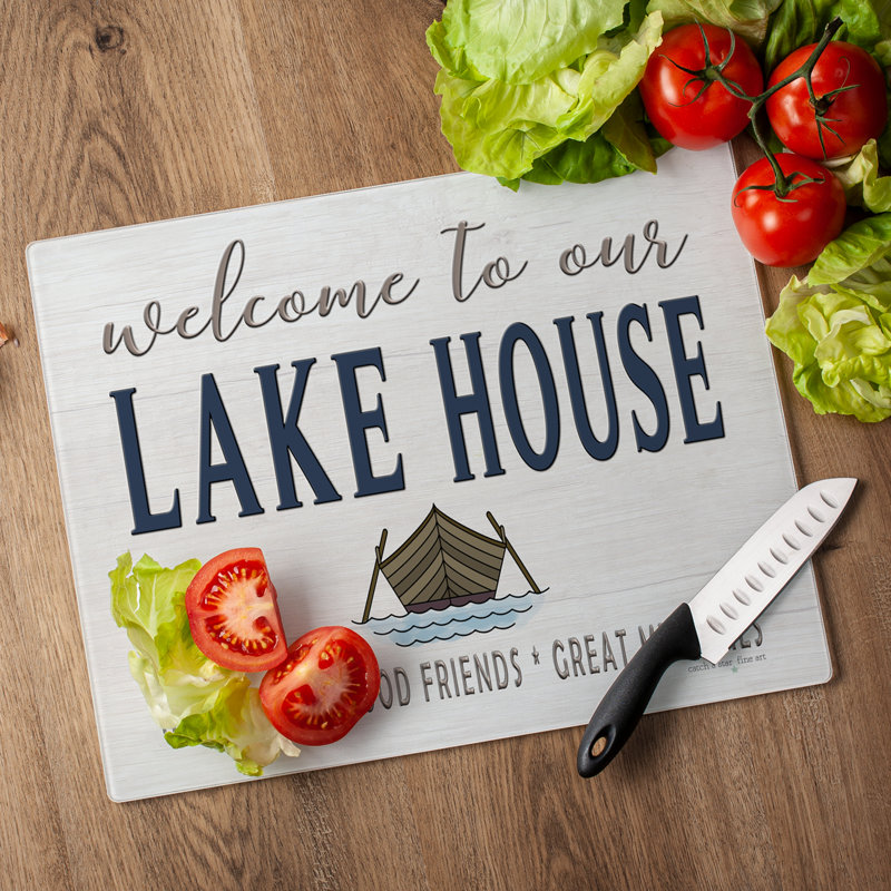 Planche à découper en verre trempé Lake House 12 po x 15 po Welcome