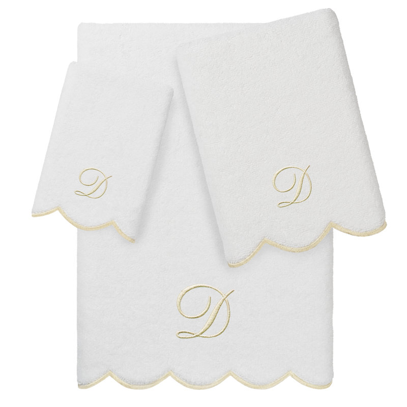 Ensemble de serviettes personnalisées 100% coton ADORNIA, D, Blanc / beige, Ensemble 3 serviettes de bain