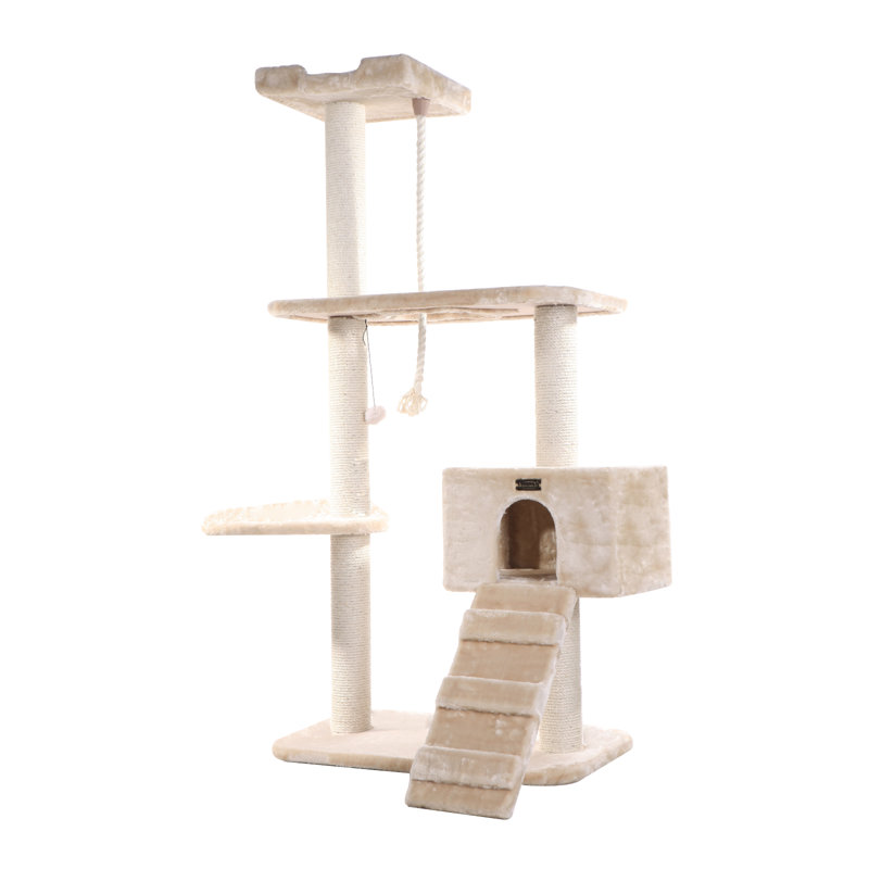 Beige Freestanding Sisal Cat Tree with Condo and Perches