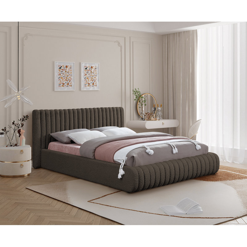 Nash Tufted Panel Bed, Brown Boucle Fabric, King