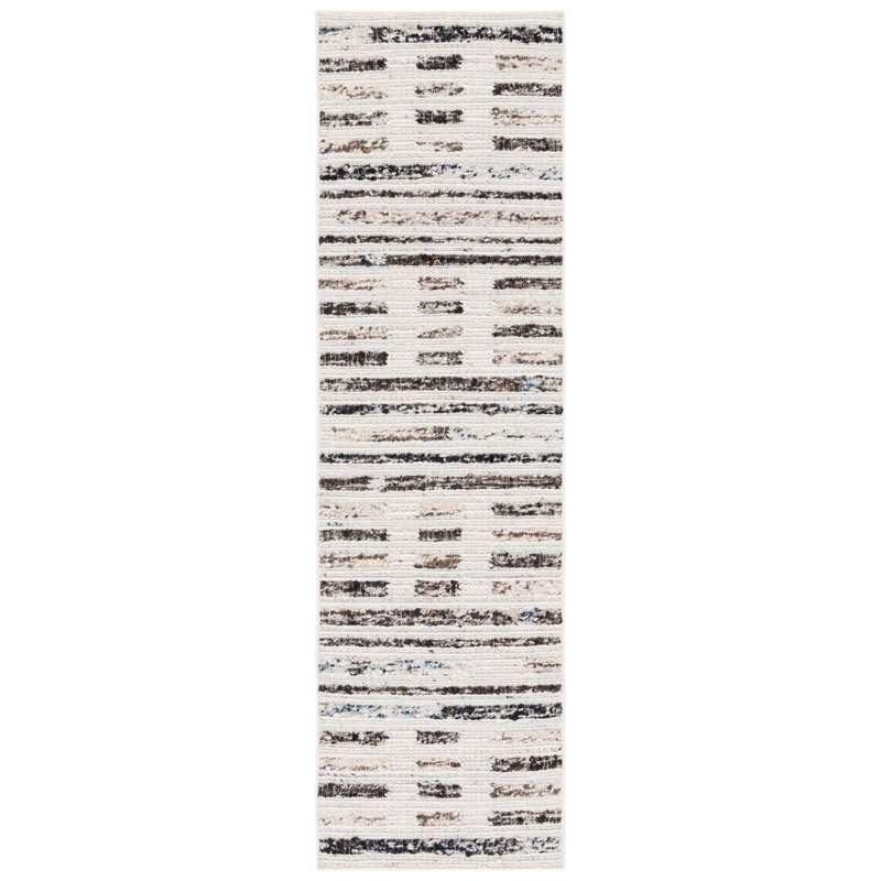 Tapis ivoire / brun foncé tissé à la main Ihechikara, Tapis de couloir 2 pi 3 po x 8 pi