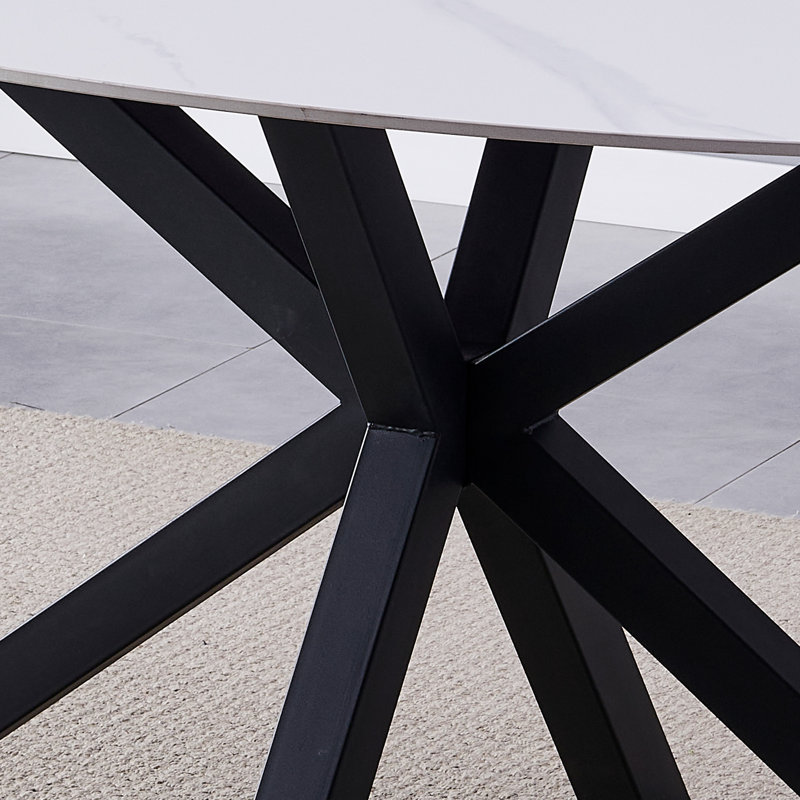 Oval Stone Top Metal Base Dining Table, White