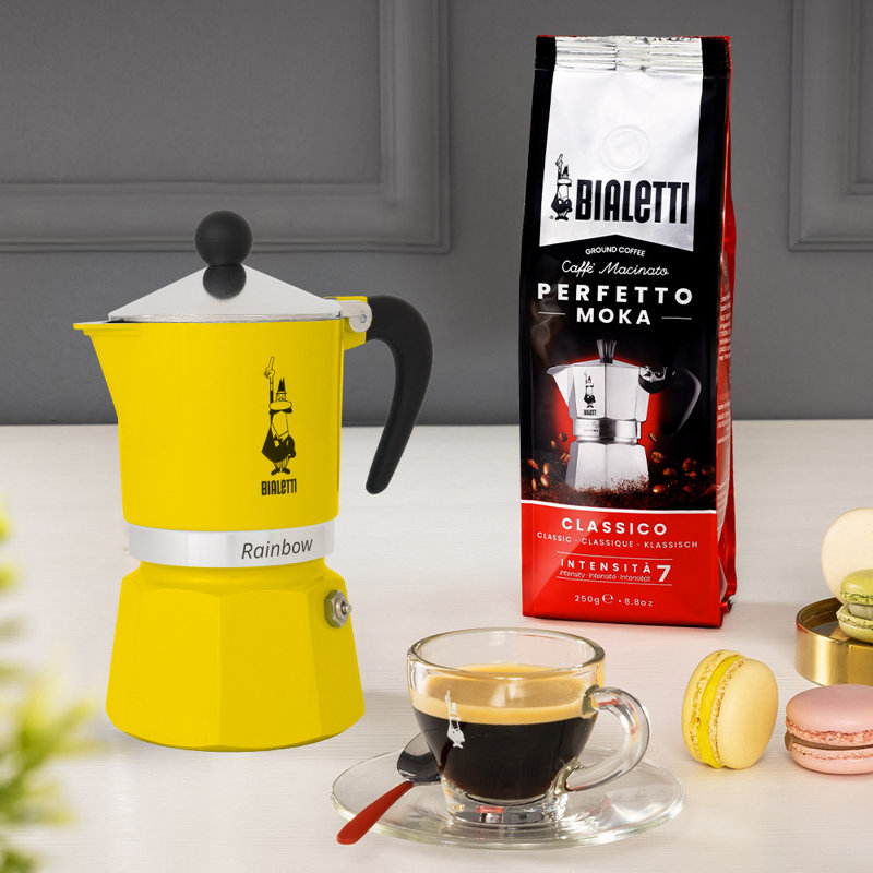 Bialetti Moka Express Rainbow Percolator Coffee Maker, Yellow, 3 Cups