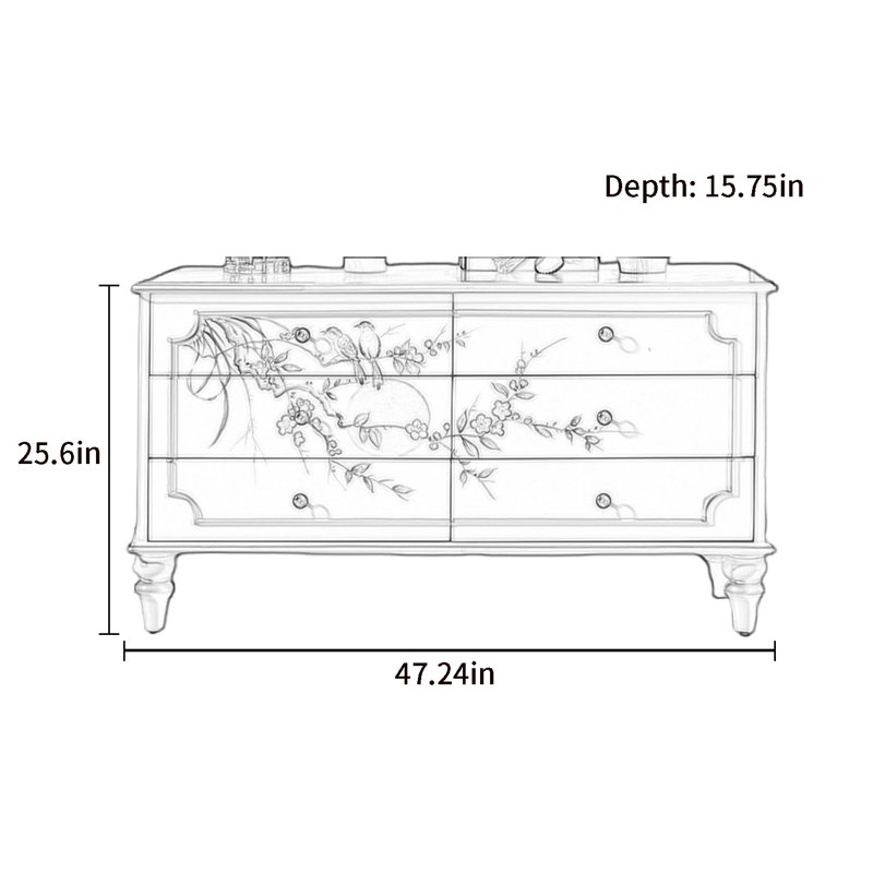 Commode décorative rustique 6 tiroirs peinte à la main