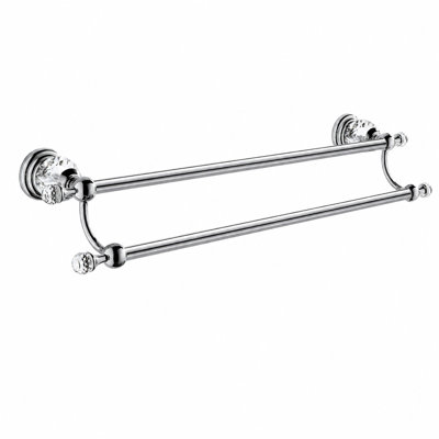 Crystal Double Towel Bar for Bathroom, Adjustable Wall Mounted Towel Rack 18.66"–30.51", Brushed Silver Finish, Luxury Double Towel Holder with Decorative Crystal Accents