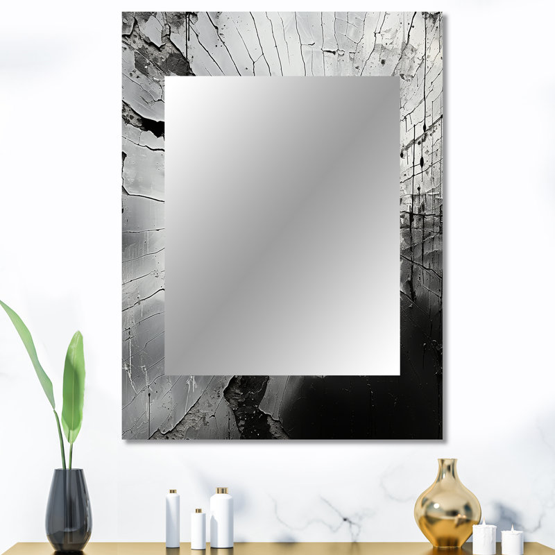 Shattered Grey Stone Geode Minimalism I - Spiritual Stone Decorative Mirror, Traditional Large Wall Mirror, Printed Metal Art