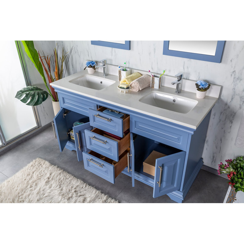 Ensemble de meuble-lavabo double l 59 "avec miroir Charman, Bleu
