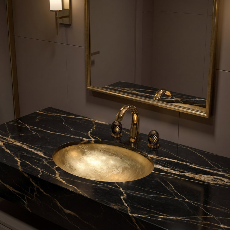 Flou Undermount Modern Bathroom Sink, Gold Leaf