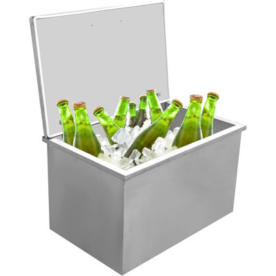 Stainless Steel Drop-In Ice Chest, 32-Quart Cooler with Hinged Lid for Outdoor Kitchen, Bar, Wine & Beer