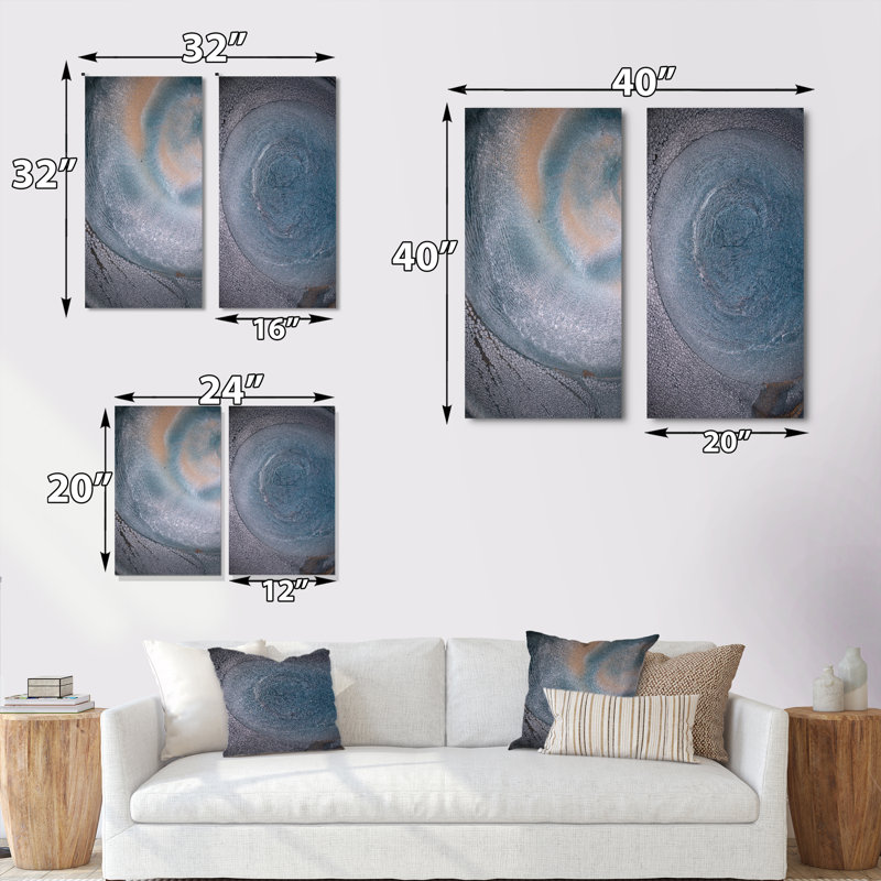 «Luxury Grey and Blue Fluid Art II», ensemble de 2 photographies sur toile, Toile tendue, H 20 po x l 24 po x P 1 po